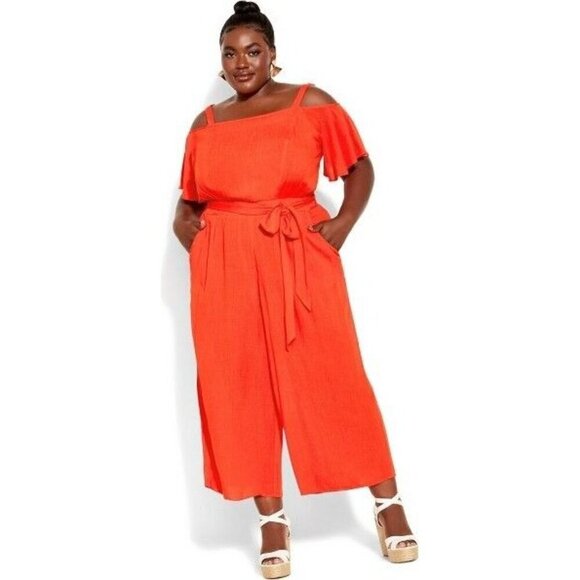 CITY CHIC| Women's Plus Size Cold Shoulder Jumpsuit - tigerlily Women Size 16 - Picture 1 of 8